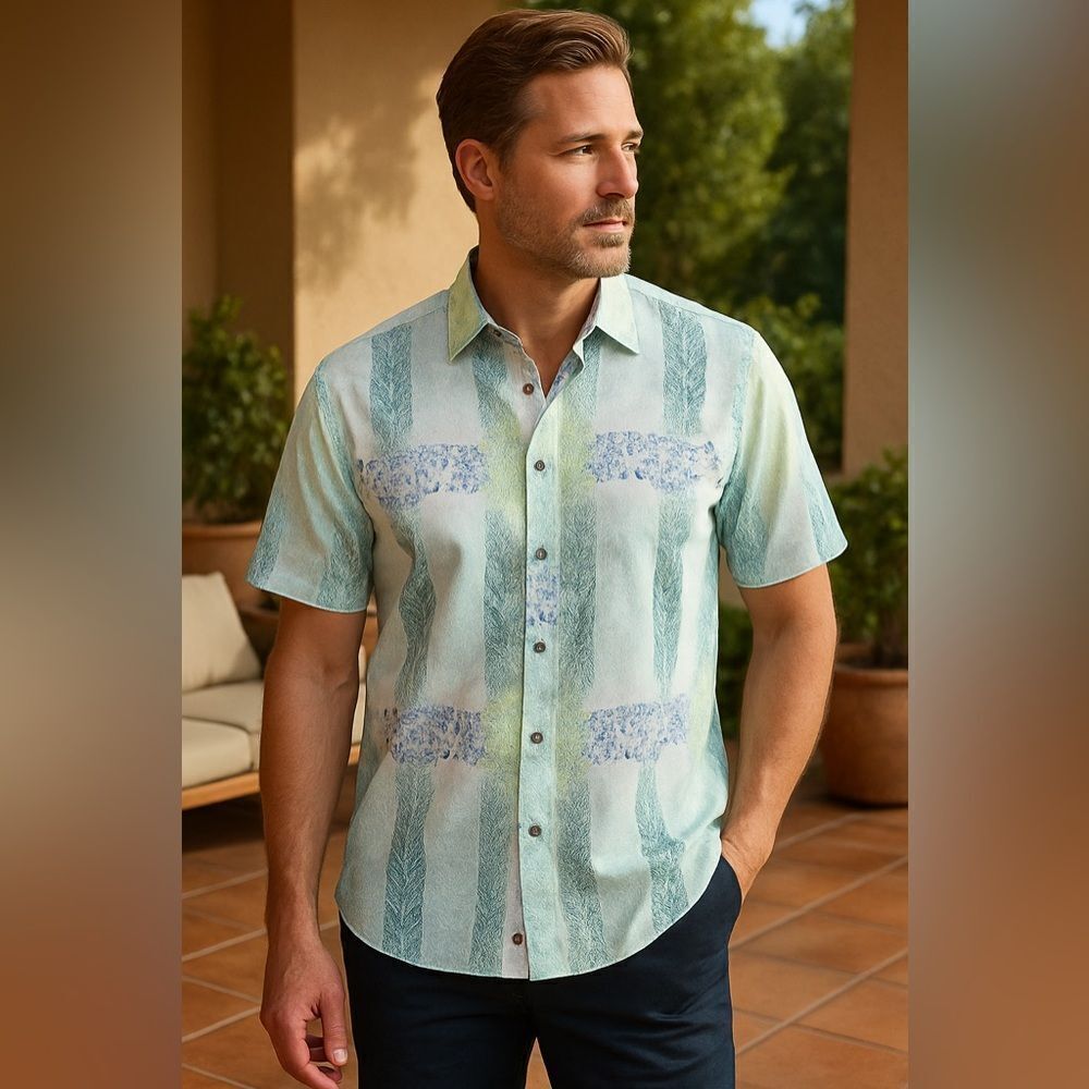 Robert Graham Green and White Casual Button Down Shirt rare and limited edition
